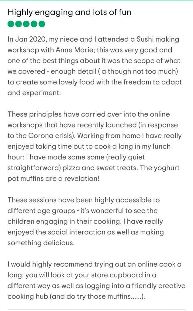 Review of zoom cooking lessons